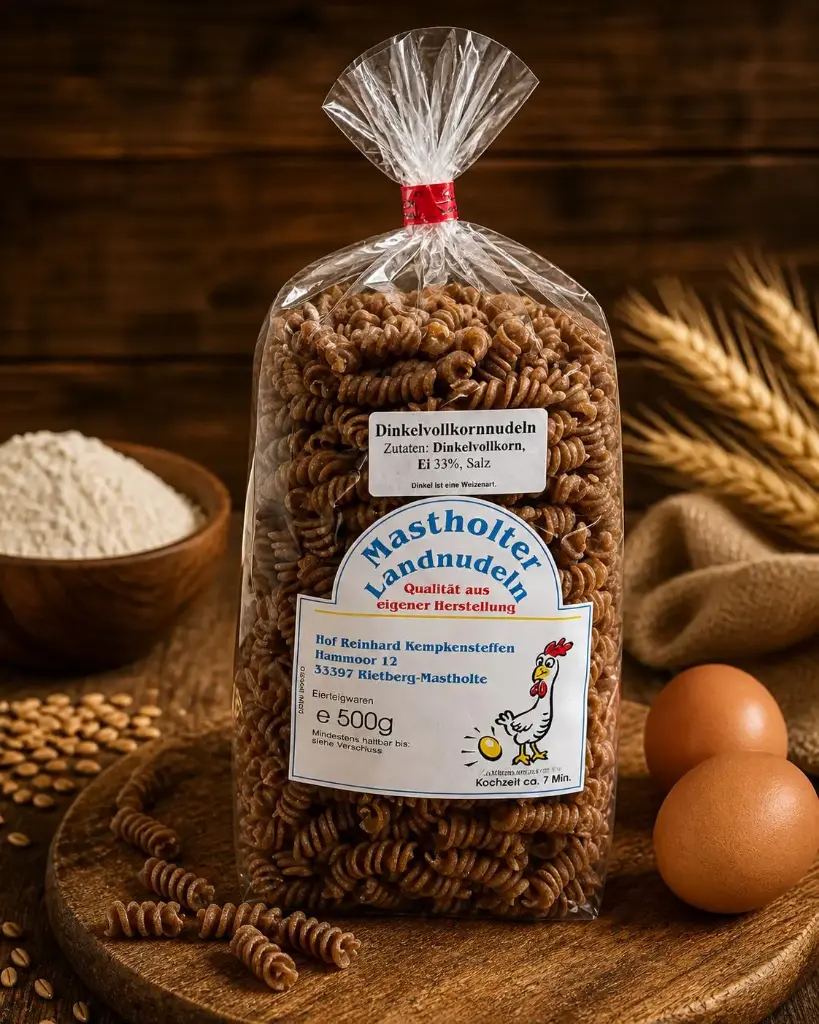 Dinkel Vollkorn Spirelli 500g von Mastholter Landnudeln