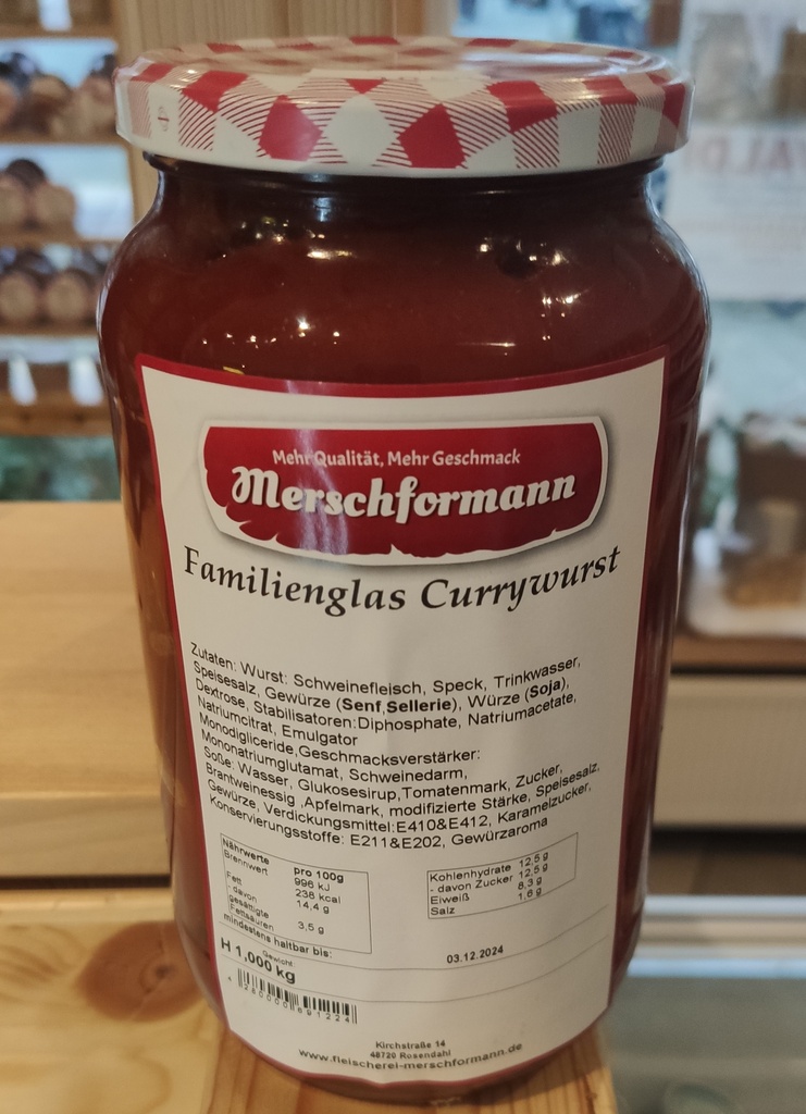 Familienglas Currywurst 1000g von Merschformann im Glas 