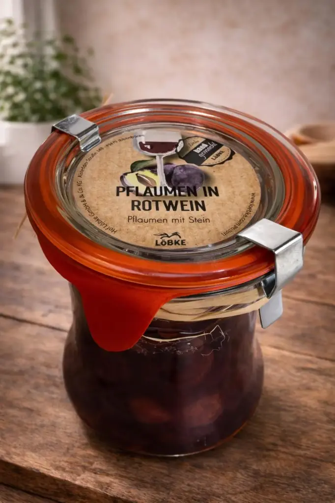 Pflaumen in Rotwein 370ml Delikatessen-Weckglas von Löbke