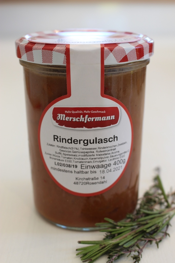 Rindergulasch mit Rotweinsoße 400g von Merschformann im Glas 