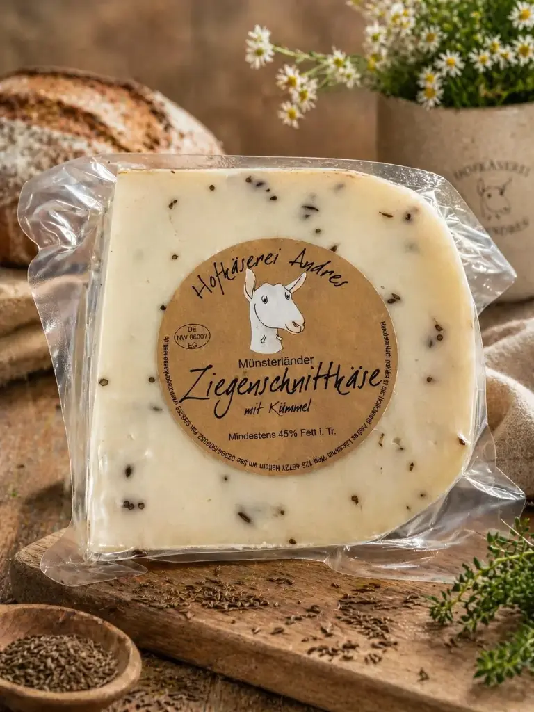 Ziegenschnittkäse mit Kümmel