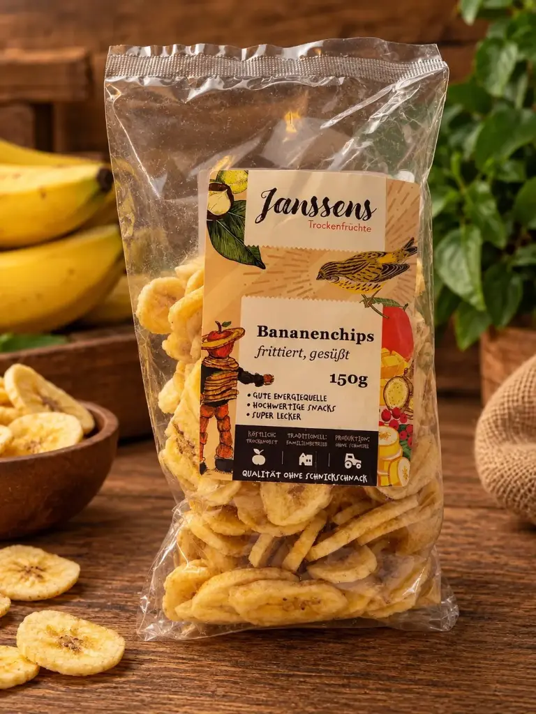 Bananenchips frittiert, gesüßt