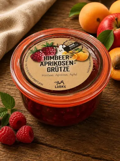 Himbeer-Aprikosen-Grütze 580ml im Weckglas von Löbke