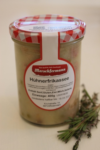 Hühnerfrikassee mit Soße im Glas 400g von Merschformann 