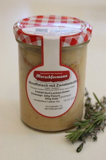 Rindfleisch mit Zwiebelsoße im Glas 400g von Merschformann 